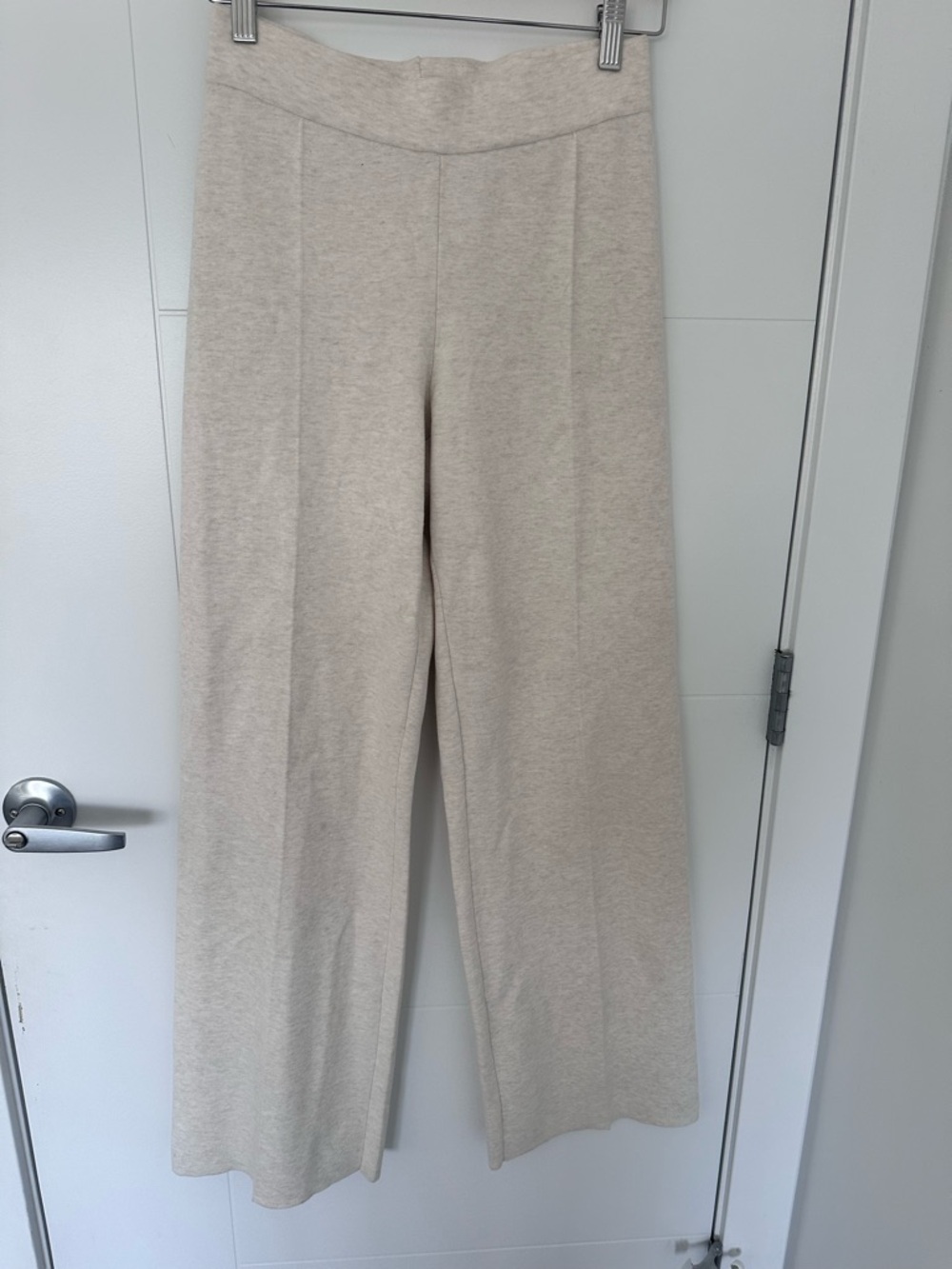 Babaton Wide-Leg Knit Pants in Light Beige